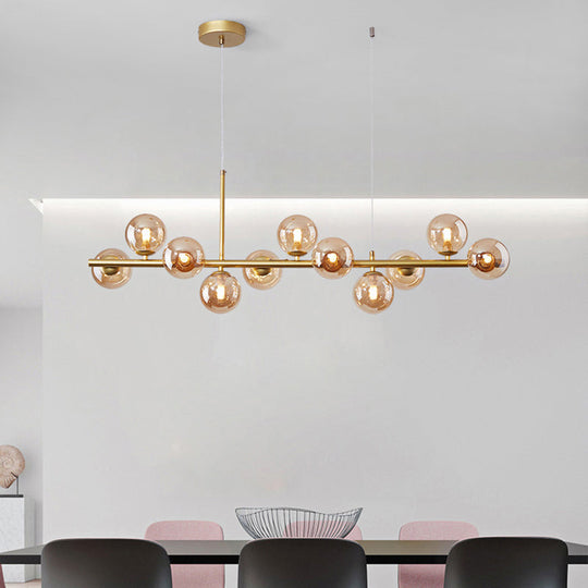 Postmodern Glass Ball Pendant Light For Kitchen - Multiple Colors & Gold/Black Finish 7/9/11 Lights