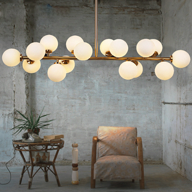 Gold Pendant Ceiling Light With Opal Frosted Glass- 16 Bulbs Bubbled Island Design