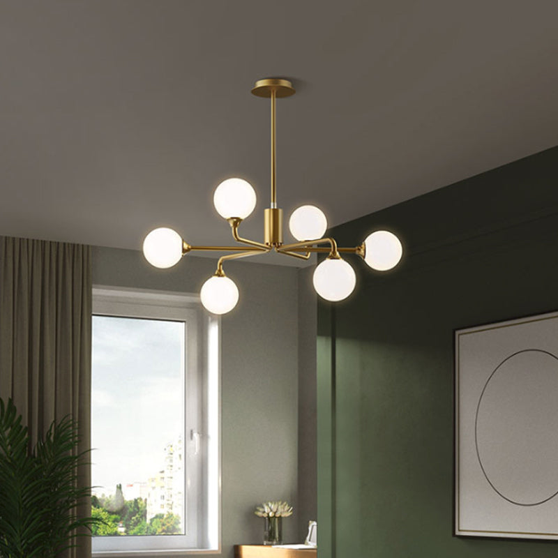 Gold Metal Sputnik Pendant Lighting With White Glass Shades - Modernize Your Living Room 6/9/12