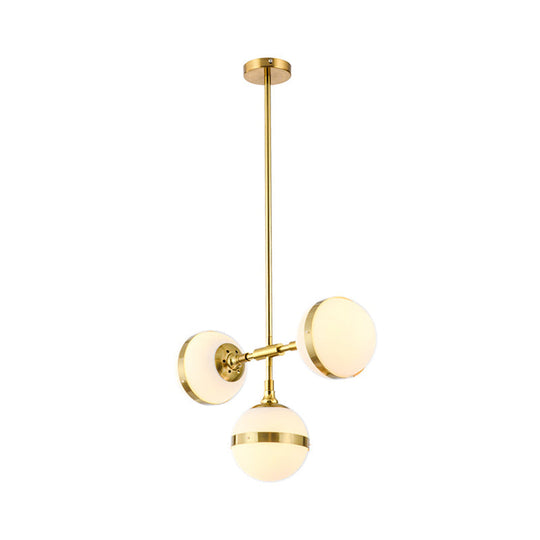 Postmodern Gold Branch Pendant Light With White Ball Glass - 3/5-Light Suspension Lamp Kit