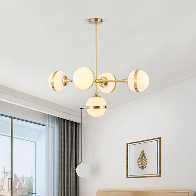 Postmodern Gold Branch Pendant Light With White Ball Glass - 3/5-Light Suspension Lamp Kit 5 /