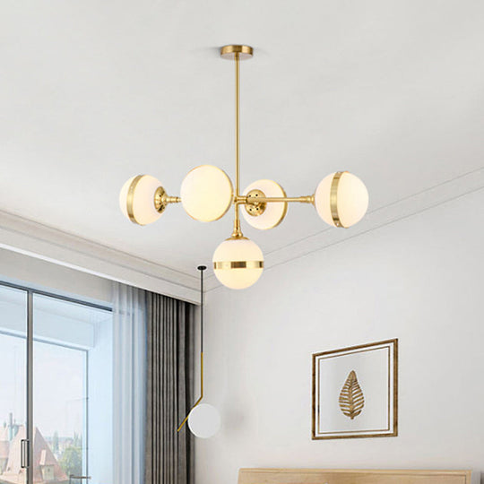 Postmodern Gold Branch Pendant Light With White Ball Glass - 3/5-Light Suspension Lamp Kit 5 /