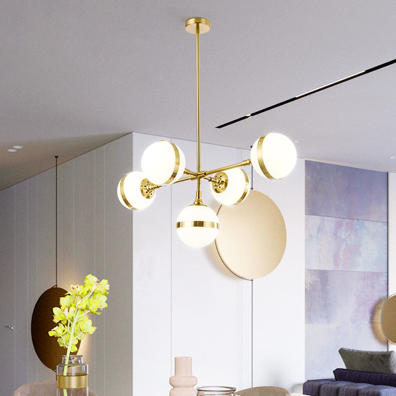 Postmodern Gold Branch Pendant Light With White Ball Glass - 3/5-Light Suspension Lamp Kit