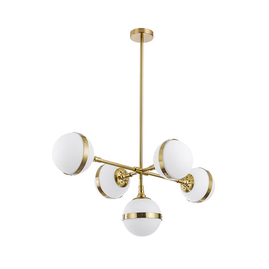 Postmodern Gold Branch Pendant Light With White Ball Glass - 3/5-Light Suspension Lamp Kit