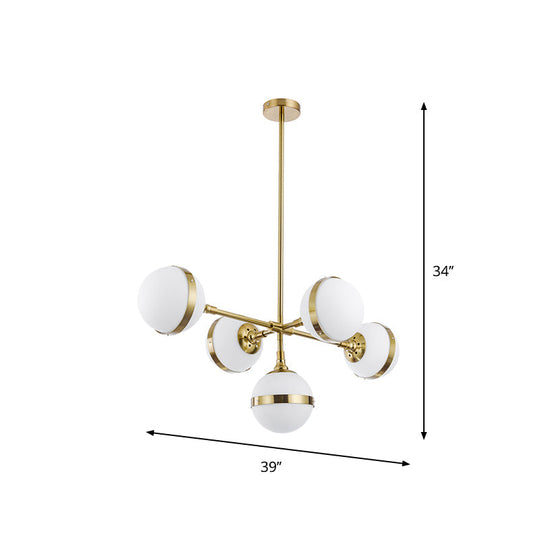 Postmodern Gold Branch Pendant Light With White Ball Glass - 3/5-Light Suspension Lamp Kit