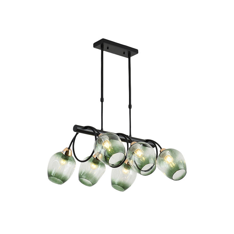 Modern Dimpled Glass Wine Cup Island Light With 6/8/10-Head Black Suspended Fixture Blue/Green Ombre