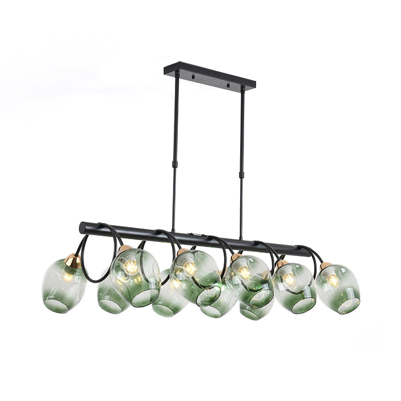 Modern Dimpled Glass Wine Cup Island Light With 6/8/10-Head Black Suspended Fixture Blue/Green Ombre