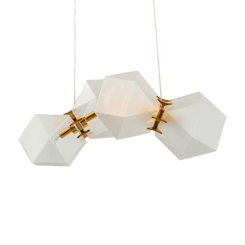 Contemporary Frosted Glass Honeycomb Island Lamp With Brass Ceiling Hang - Modern 2/4/8-Light For