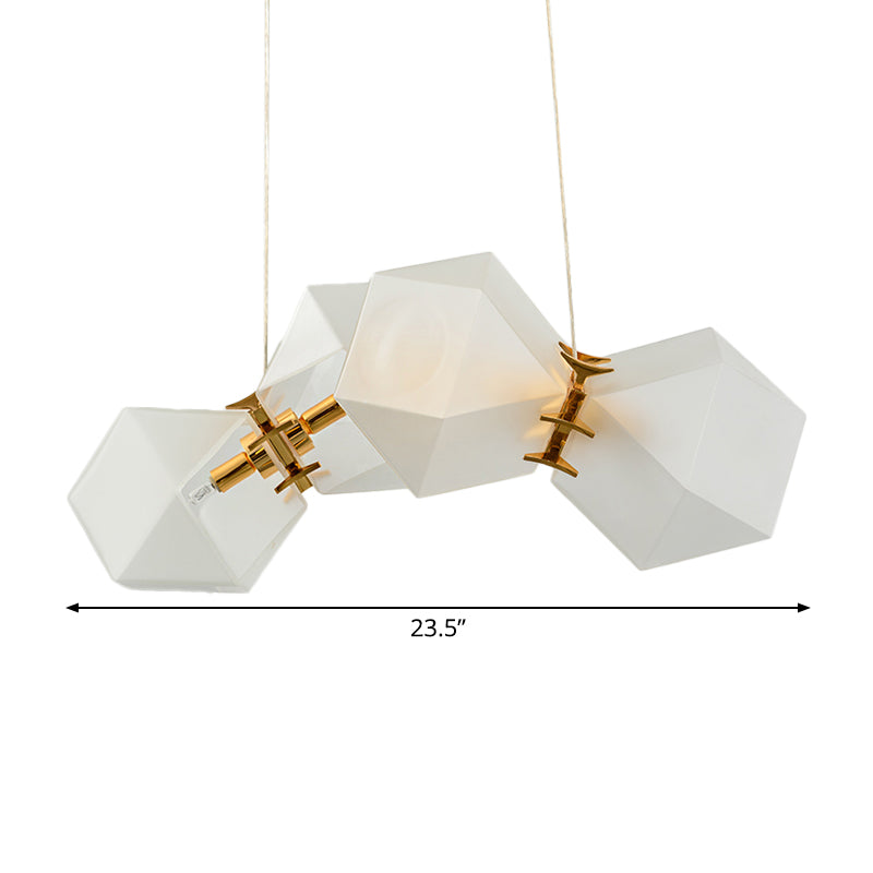 Contemporary Frosted Glass Honeycomb Island Lamp With Brass Ceiling Hang - Modern 2/4/8-Light For