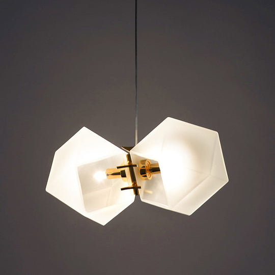 Contemporary Frosted Glass Honeycomb Island Lamp With Brass Ceiling Hang - Modern 2/4/8-Light For