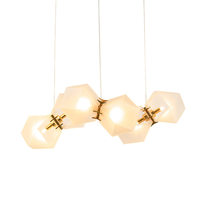 Contemporary Frosted Glass Honeycomb Island Lamp With Brass Ceiling Hang - Modern 2/4/8-Light For