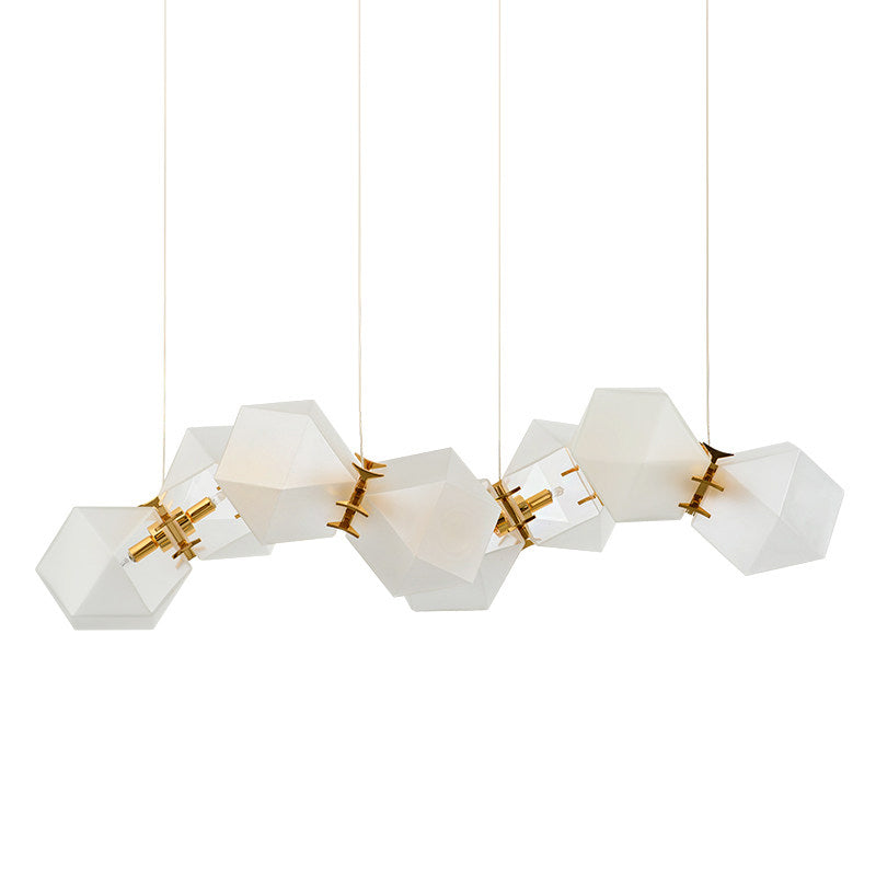 Contemporary Frosted Glass Honeycomb Island Lamp With Brass Ceiling Hang - Modern 2/4/8-Light For