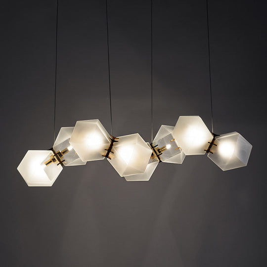 Contemporary Frosted Glass Honeycomb Island Lamp With Brass Ceiling Hang - Modern 2/4/8-Light For