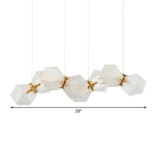 Contemporary Frosted Glass Honeycomb Island Lamp With Brass Ceiling Hang - Modern 2/4/8-Light For