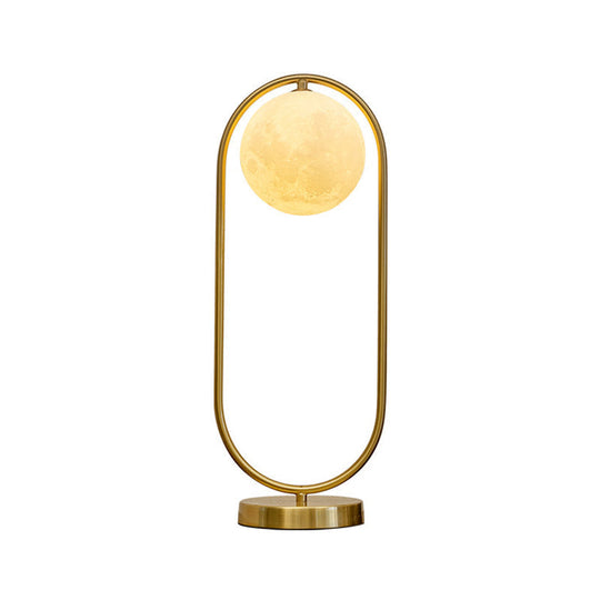 Minimalist Gold Metal Nightstand Lamp With Moon Glass Shade