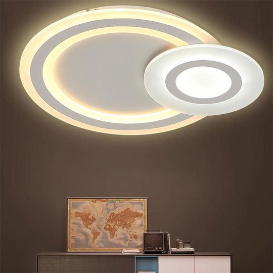 Sleek Flush Ceiling Mount Light - Acrylic White Finish Ideal For Adult Bedroom / Warm Round