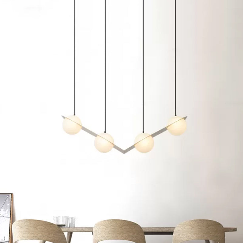 Postmodern V/Z/Horizontal Chandelier With Frosted White Ball Glass Gold Finish - 2/3/4 Heads Hanging