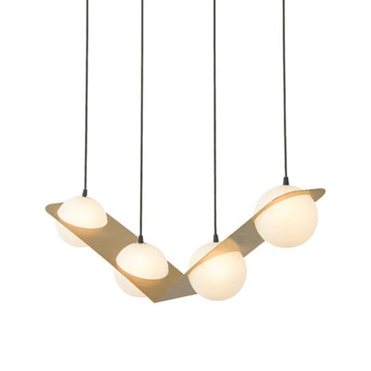 Modern Frosted White Glass Chandelier with Gold Finish - V/Z/Horizontal Pendant Ceiling Light, Multiple Head Options