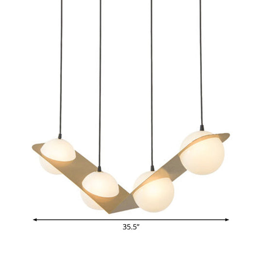 Modern Frosted White Glass Chandelier with Gold Finish - V/Z/Horizontal Pendant Ceiling Light, Multiple Head Options