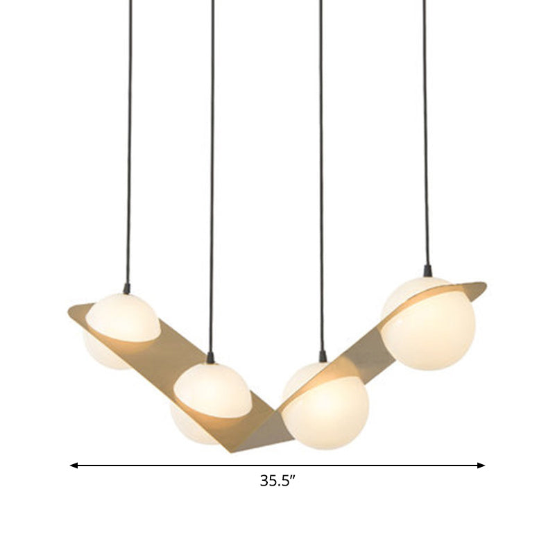 Postmodern V/Z/Horizontal Chandelier With Frosted White Ball Glass Gold Finish - 2/3/4 Heads Hanging