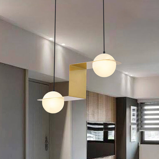 Modern Frosted White Glass Chandelier with Gold Finish - V/Z/Horizontal Pendant Ceiling Light, Multiple Head Options