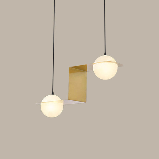 Modern Frosted White Glass Chandelier with Gold Finish - V/Z/Horizontal Pendant Ceiling Light, Multiple Head Options