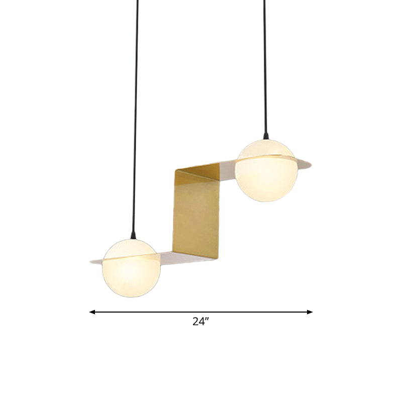 Modern Frosted White Glass Chandelier with Gold Finish - V/Z/Horizontal Pendant Ceiling Light, Multiple Head Options