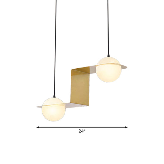 Modern Frosted White Glass Chandelier with Gold Finish - V/Z/Horizontal Pendant Ceiling Light, Multiple Head Options