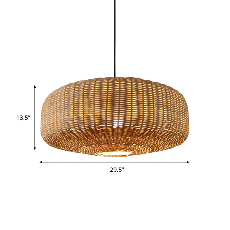 Beige Woven Asian Hanging Light Kit With Rattan Shade