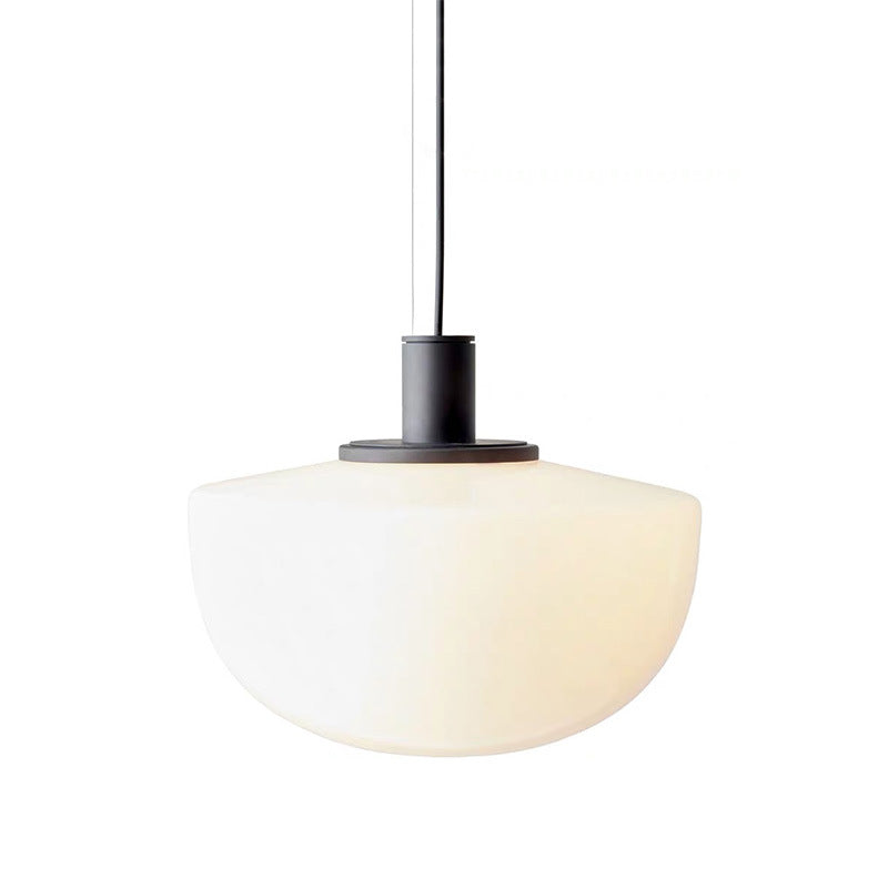 Modern Black Dome Pendant Light With White Glass Shade For Dining Table