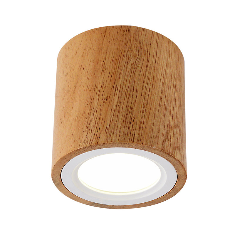 Wooden Mini Corridor Ceiling Lamp Nordic Flush Mount Lighting - Round/Square, LED, Beige, 4"/6"/8"H