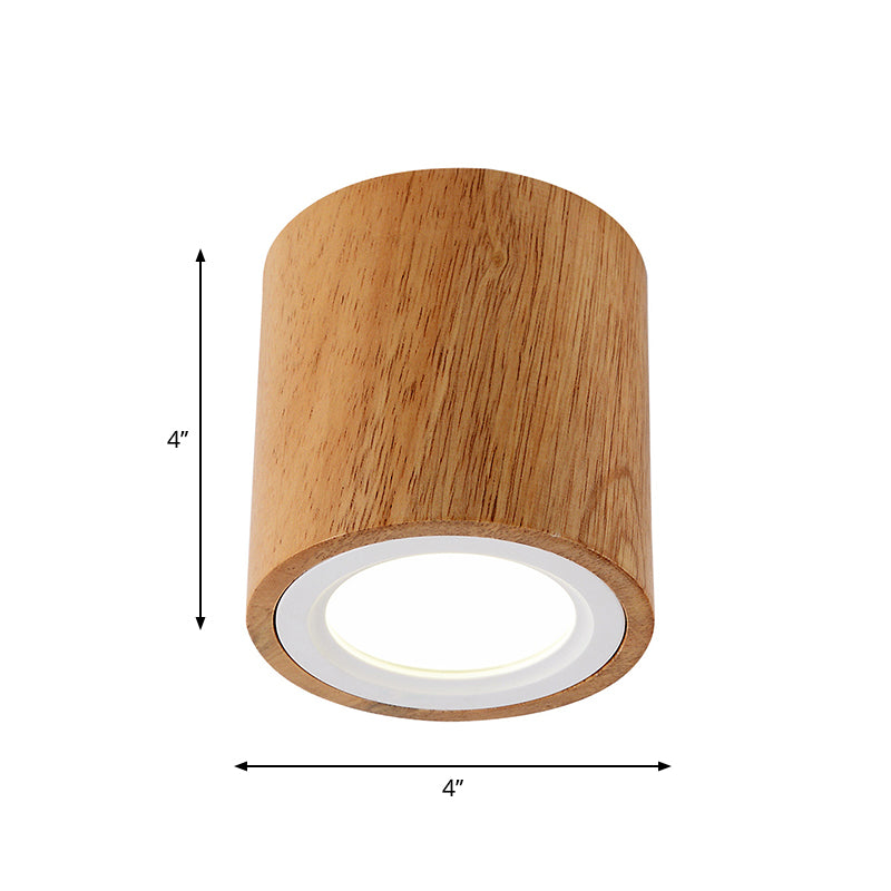 Wooden Mini Corridor Ceiling Lamp Nordic Flush Mount Lighting - Round/Square, LED, Beige, 4"/6"/8"H