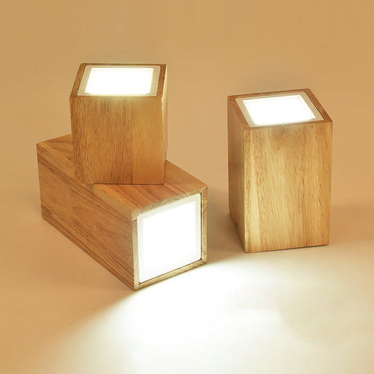 Wooden Mini Corridor Ceiling Lamp Nordic Flush Mount Lighting - Round/Square Led Beige 4/6/8H