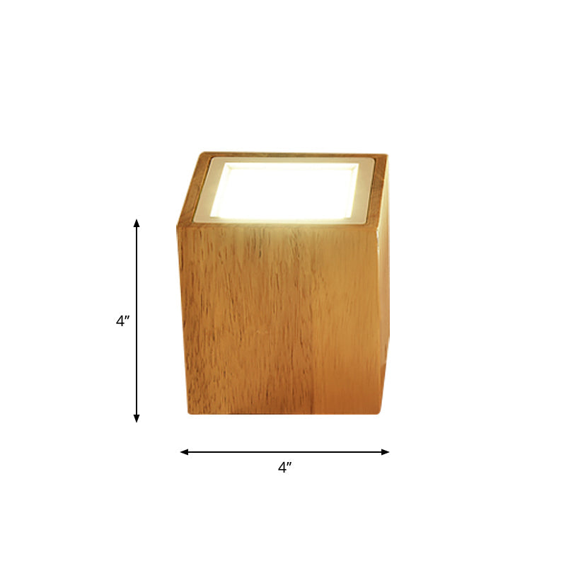 Wooden Mini Corridor Ceiling Lamp Nordic Flush Mount Lighting - Round/Square, LED, Beige, 4"/6"/8"H