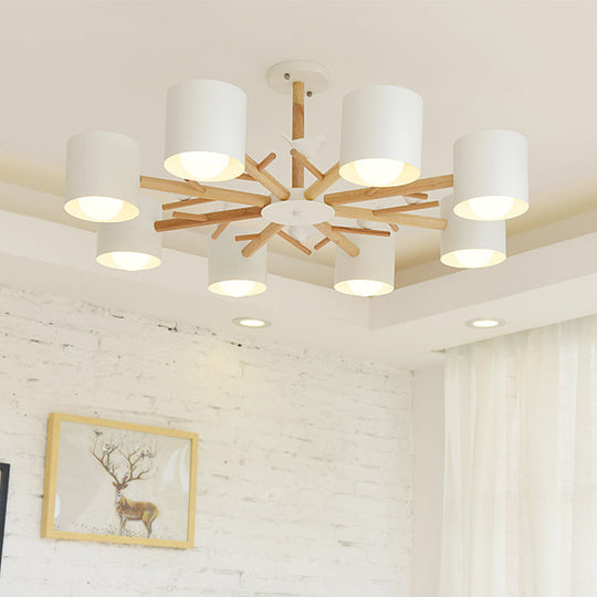 Modern Wooden Branch Flush Chandelier With Ball Cream Glass Shades - Nordic Design 3/6/8 Heads White