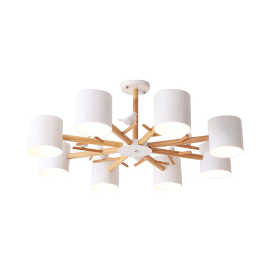 Modern Wooden Branch Flush Chandelier With Ball Cream Glass Shades - Nordic Design 3/6/8 Heads White