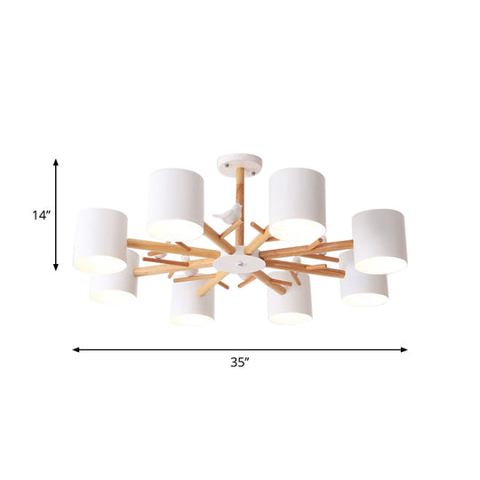 Modern Wooden Branch Flush Chandelier With Ball Cream Glass Shades - Nordic Design 3/6/8 Heads White