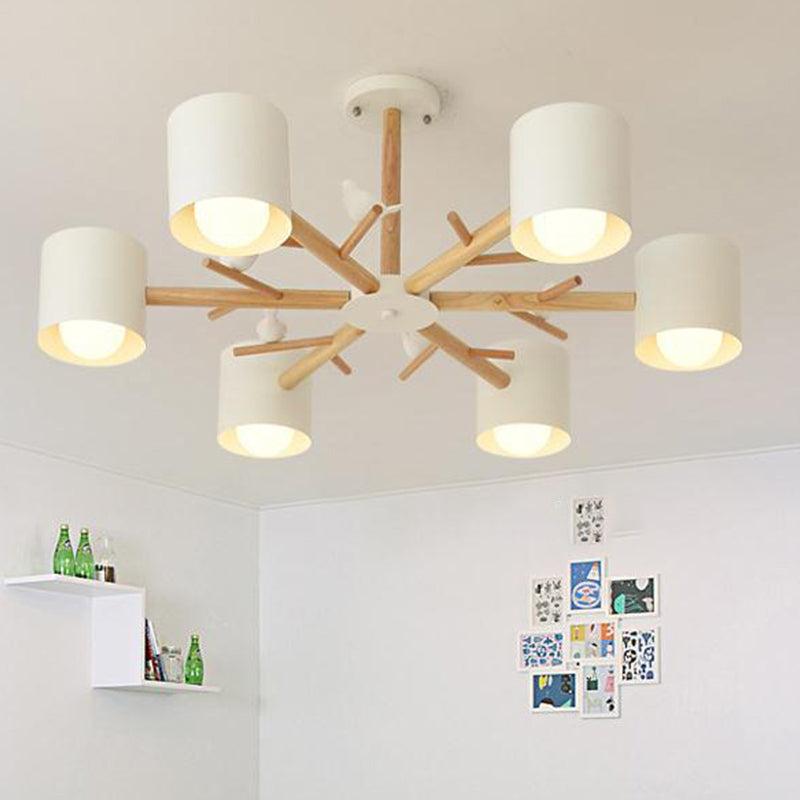 Modern Wooden Branch Flush Chandelier With Ball Cream Glass Shades - Nordic Design 3/6/8 Heads White