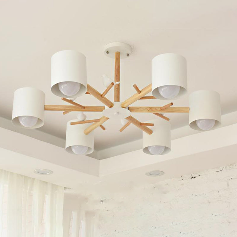 Modern Wooden Branch Flush Chandelier With Ball Cream Glass Shades - Nordic Design 3/6/8 Heads White