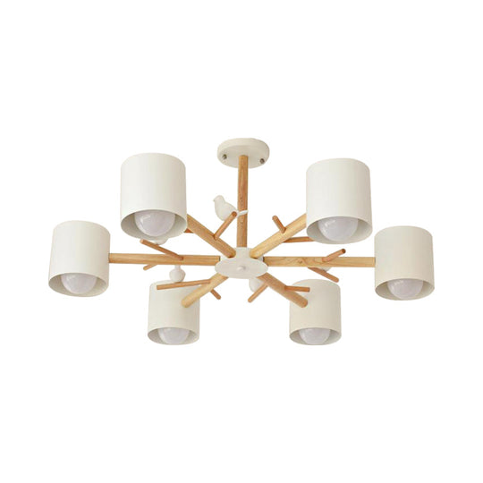 Modern Wooden Branch Flush Chandelier With Ball Cream Glass Shades - Nordic Design 3/6/8 Heads White