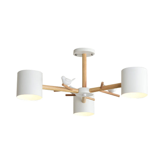 Modern Wooden Branch Flush Chandelier With Ball Cream Glass Shades - Nordic Design 3/6/8 Heads White