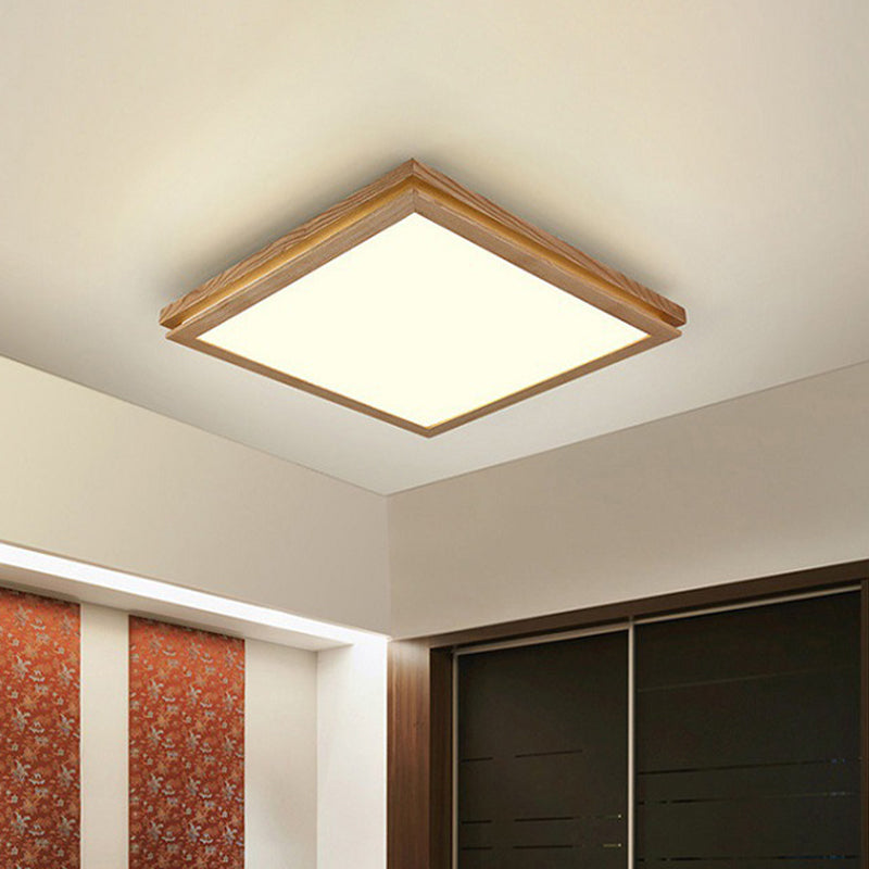 Modern Wood Flush Mount Led Ceiling Light For Living Room With Acrylic Shade 19.5/25.5/37.5 Width