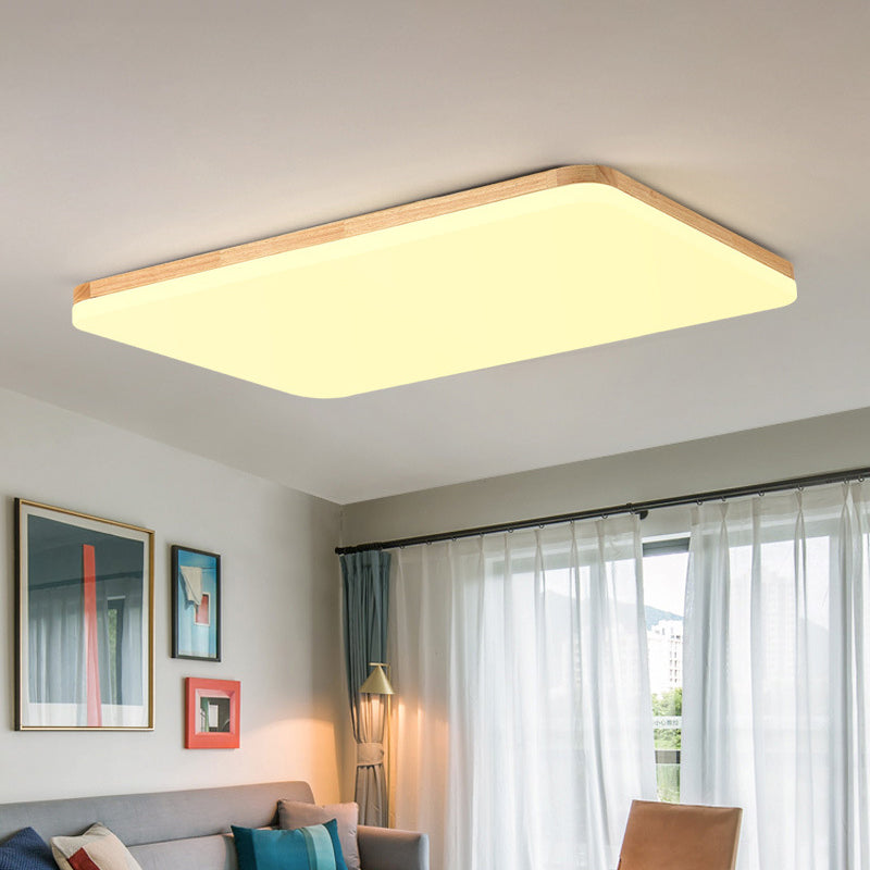 Simple & Slim Beige LED Ceiling Light in Square/Rectangle Shape for Living Room - 13"/25"/37.5" Width