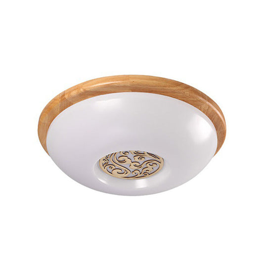 Modern Wood Bowl Ceiling Flush Mount Lighting | LED Acrylic Flushmount with Swirl Floral Carve | Warm/White Light | 14"/16"/18