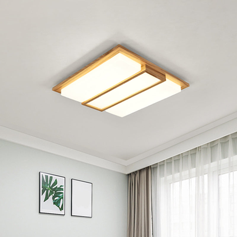 Simplicity Wooden Beige Led Flush Mount Ceiling Lamp In Warm/White Light 17/33.5/40.5 Wide