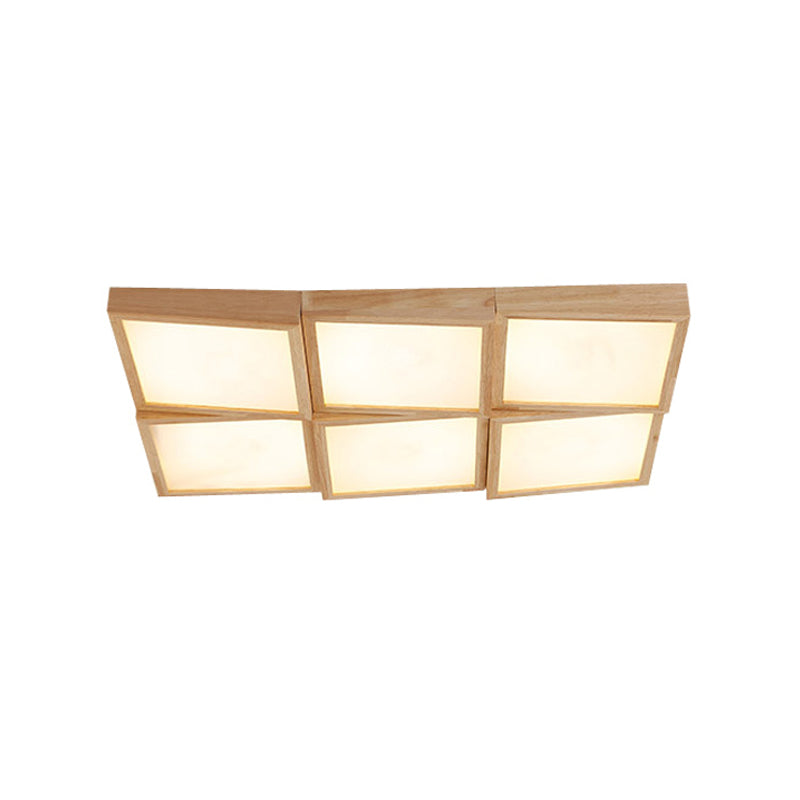 Nordic Wooden Checker Ceiling Light - Flush Mount Lamp (1/6/9-Light) In Beige For Living Room