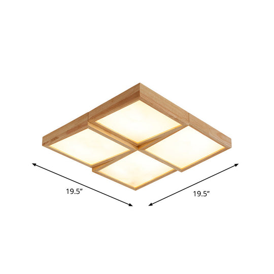 Nordic Wooden Checker Ceiling Light - Flush Mount Lamp (1/6/9-Light) in Beige for Living Room - Warm/White Light