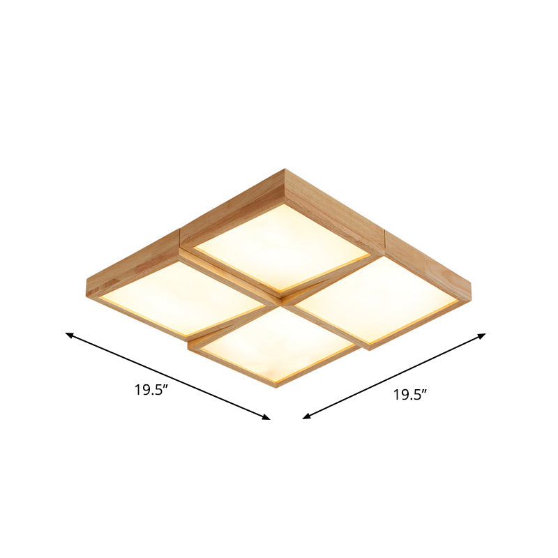 Nordic Wooden Checker Ceiling Light - Flush Mount Lamp (1/6/9-Light) In Beige For Living Room