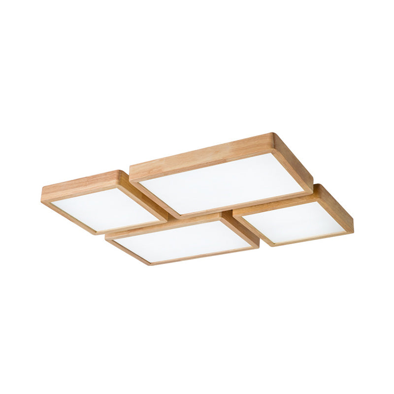 Nordic LED Ceiling Flushmount Lighting - Square/Rectangle/Checkered Wood Design - Acrylic Shade - 14"/21.5"/37.5" - Warm/White Light