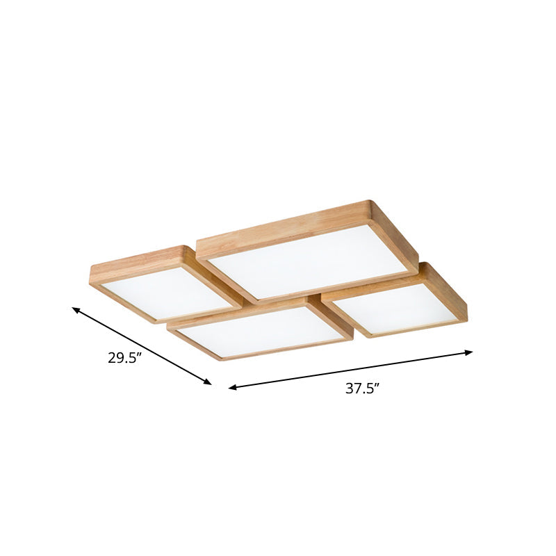 Nordic LED Ceiling Flushmount Lighting - Square/Rectangle/Checkered Wood Design - Acrylic Shade - 14"/21.5"/37.5" - Warm/White Light